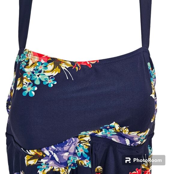 Byron Blue Australia One-Piece Skirted Swimsuit Navy with Flowers Size 16 - Picture 2 of 10